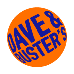 A blue and orange logo for dave & buster 's.