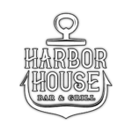 A black and white logo of the harbor house.